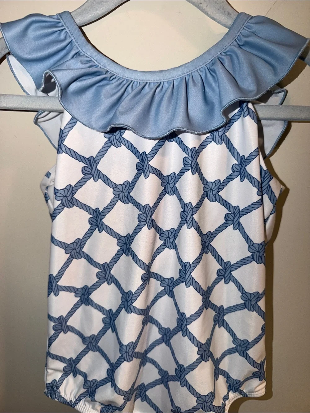 Girls' Blue Nautical Ruffle One-Piece Swimsuit
